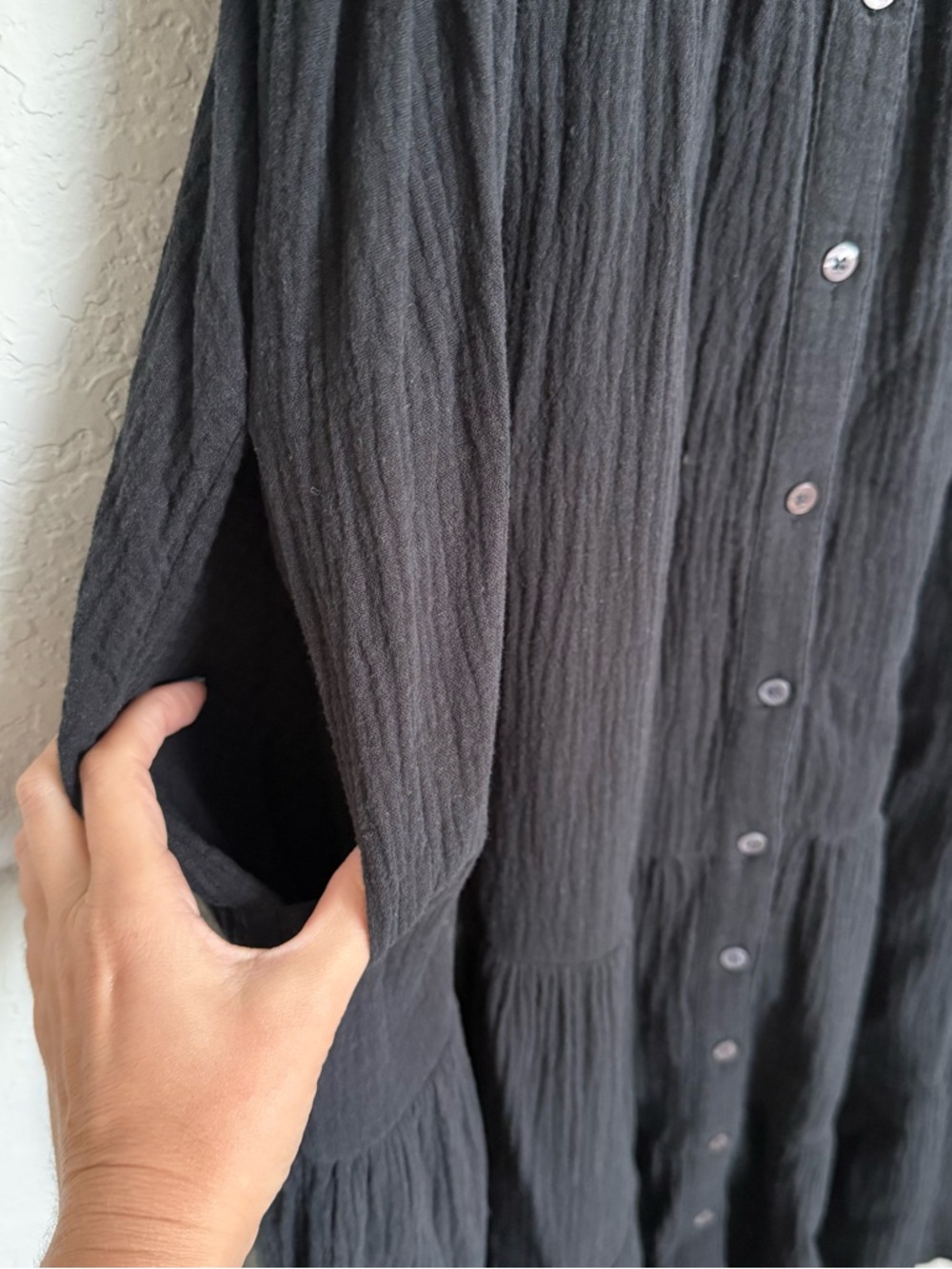 Madewell Black Cotton Gauzy Tiered Midi Dress Size 6 Boho Button Front Resort - Picture 4 of 6